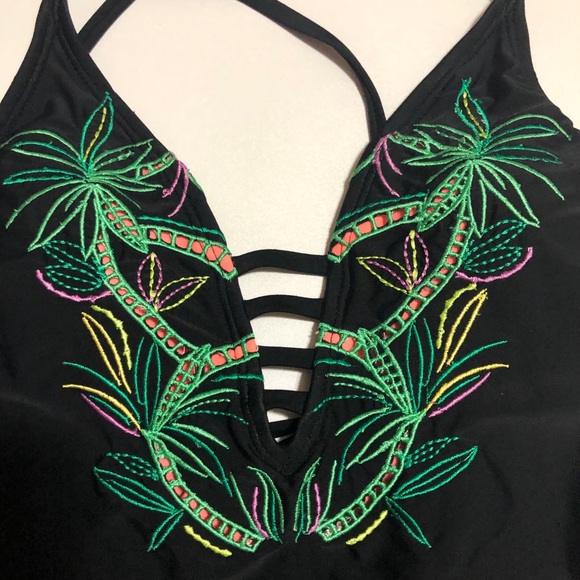 Gianni Bini Embroidered Palm Tree Swimsuit - Picture 3 of 5